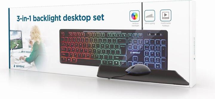 Image du produit Gembird KBS-UML-01 Ensemble de bureau avec rétro-éclairage 3 en 1, noir, disposition US KBS-UML-01 (US, Filaire)