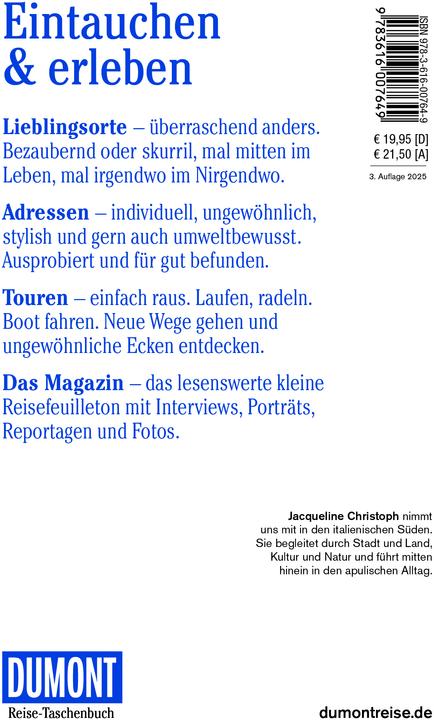 Produktbild Reise-Taschenbuch Reiseführer Apulien (Deutsch, Jacqueline Christoph, 2024)