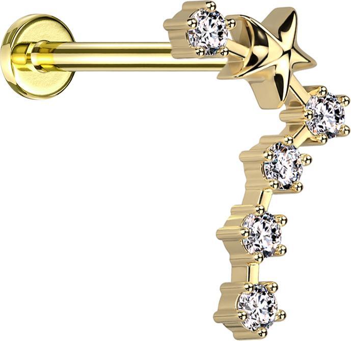 Produktbild Star Piercing Micro Labret Innengewinde vergoldet Sternzeichen Fische mit Kristallen (Chirurgenstahl 316L, Messing)