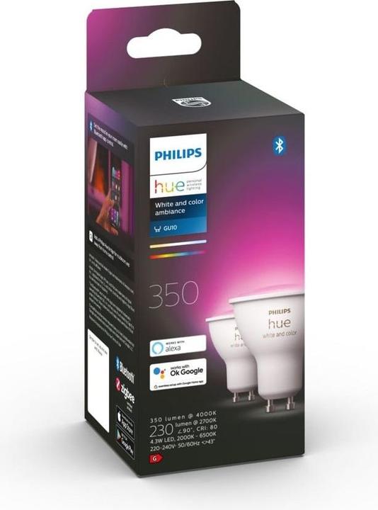 Produktbild Philips Hue LED Lampe (GU10, 4.20 W, 400 lm, 2 x, E)