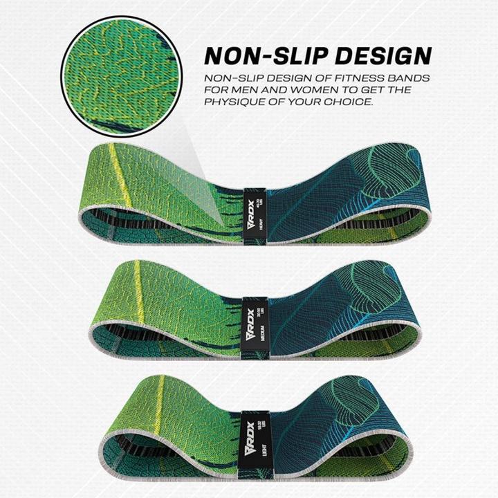 Actual product image Rdx Poly Cotton Fabric Resistance Band Leaves Set (75098) (0.86 m, Easy, Medium, Strong)