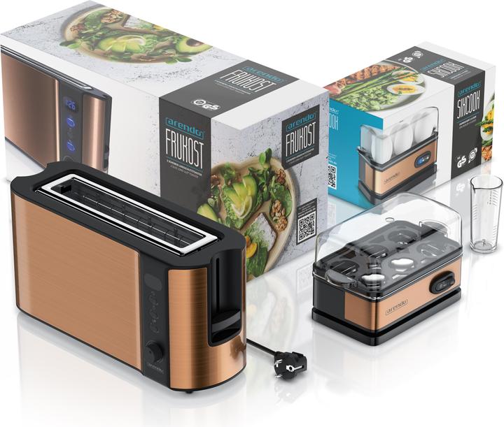 Image du produit Arendo Ensemble petit-déjeuner, grille-pain 2 tranches avec grille à brioches et cuiseur à oeufs pour 6