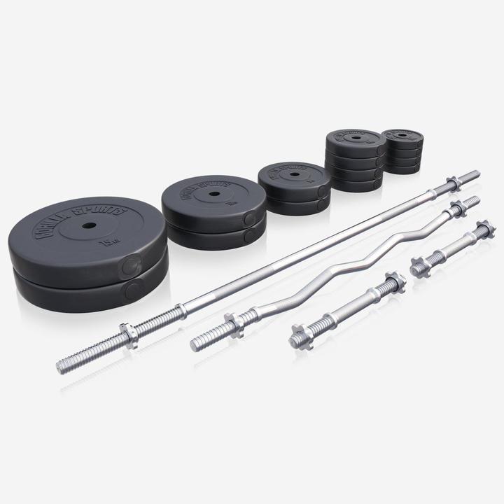 Produktbild Gorilla Sports Langhantelset (4 x 1.25 kg, 4 x 2.5 kg, 2 x 5 kg, 2 x 10 kg, 2 x 15 kg)