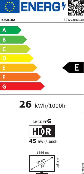 Label énergétique Toshiba 32WV3E63DA (32", LED, HD)