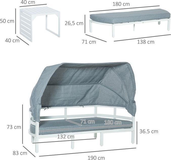 Image du produit Swisshandel24 Salon de jardin 5 personnes avec table basse et canapé avec coussins Outdoor Aluminium Blanc+Gris