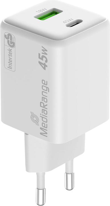 Image du produit MediaRange Chargeur 43W 2 ports 1x USB-A/1x USB-C GaN, blanc (45 W)