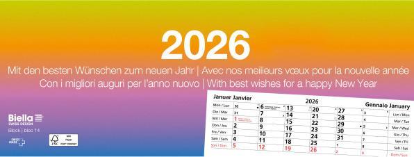 Biella Calendrier à effeuiller Mois (24 x 9 cm, Couverture rigide)