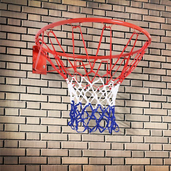 Immagine prodotto Swisshandel24 Rete da basket Canestro con rete, tubolare in acciaio + nylon, rosso + blu + bianco, ø46 cm