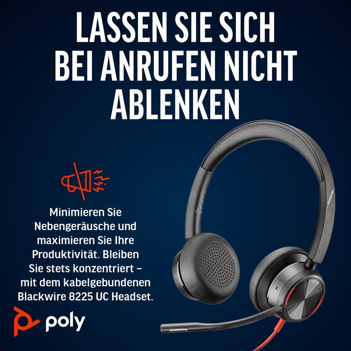 Immagine prodotto Poly HP Blackwire 8225 USB-C Headset, Cablato, Ufficio, 185 g, Auricolare, Nero (Cablato, USB-C)