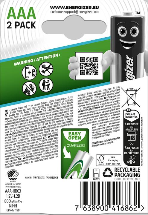 Actual product image Energizer Recharge Extreme (2 pcs., AAA, 800 mAh)