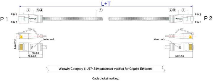 Actual product image Wirewin Network cable with nylon jacket (UTP, CAT6, 1 m)