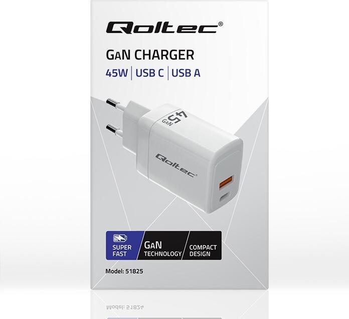 Produktbild Qoltec GaN 45W Ladegerät mit 1x USB C PD (45 W)