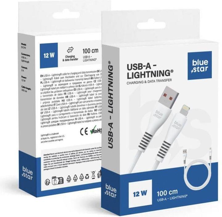 BlueStar Cable Blue Star BLUE STAR cable USB A to Lightning 2A 12W DC99I 1 m white (1 m, USB 2.0)