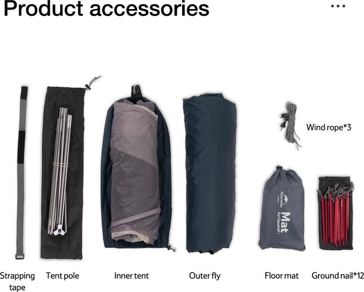 Actual product image Naturehike Ultralight one-man cloud up-1 tent new version 20D navy+ mats (1 person)