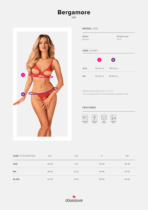 Image du produit Obsessive Ensemble soutien-gorge ouvert Bergamore 2 pièces - Rouge (M/L)