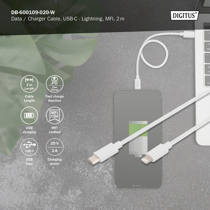 Produktbild Digitus USB Typ C – Lightning (2 m, USB 2.0)
