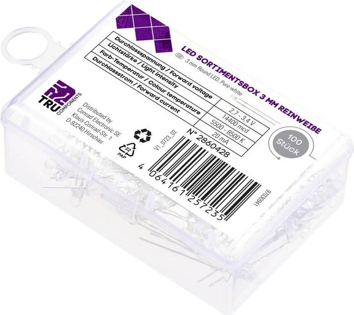 Produktbild Tru Components LED bedrahtet Reinweiss Rund Klar 14400 mcd 30 ° 20 mA 2.7 V, 3.