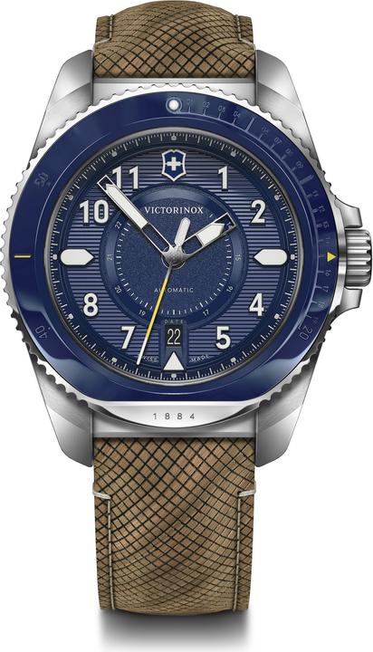 Produktbild Victorinox Journey 1884 Automatic, Taucheruhr, Herrenuhr, 43 cm, Ziffernblatt blau, Holz Armband braun (Taucheruhr, 43 mm)