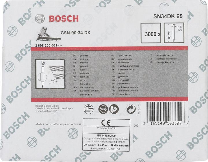 Image du produit Bosch Professional Zubehör Clou en bande à tête en D SN34DK 65