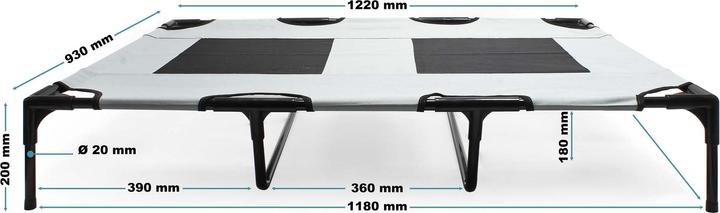 Immagine prodotto Wiltec Lettino da viaggio per cani da esterno Zona notte XL 122 x 93 x 20 cm Grigio fino a 60 kg (Cane)