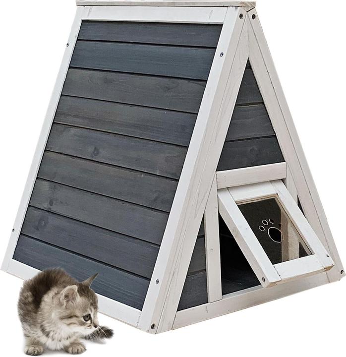 Produktbild Wiltec Katzenhaus 50x50x54cm Holz 2 Zugänge Katzenhütte Kleintierhaus Wetterfest (Katze)