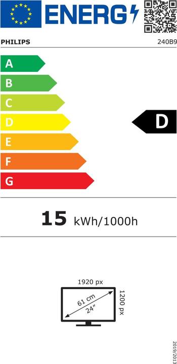 Label énergétique Philips 240B9/00 (1920 x 1200 pixels, 24.10")
