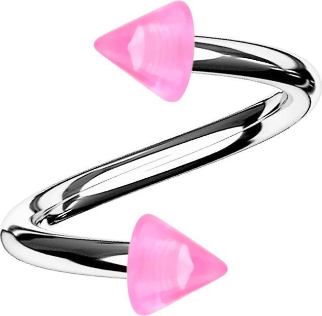 Actual product image Star Piercing Spiral silver with two cones pink transparent (Acrylic, without brass, Surgical steel 316L)