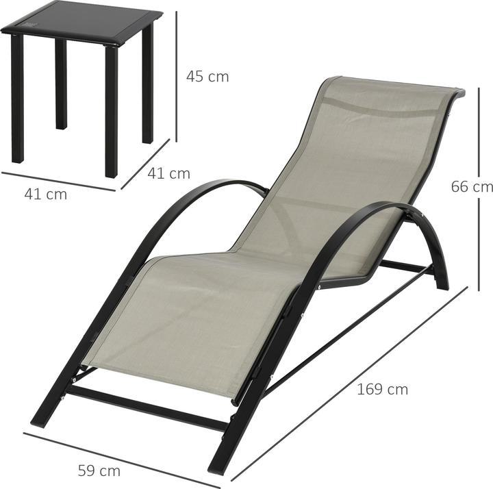 Image du produit Outsunny Lot de 2 chaises longues de jardin avec table (169 cm)
