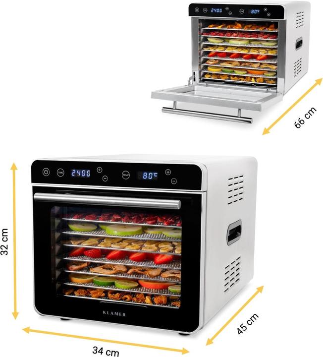 Produktbild KLAMER Premium Dörrautomat XL 700W, 8 extra grosse Einlegefächer aus Edelstahl