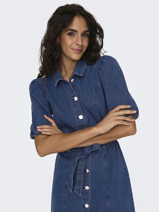 Produktbild Only Normal geschnitten Rundhals Elastische Bündchen Puffärmel Kurzes Kleid Jeanskleid (L)