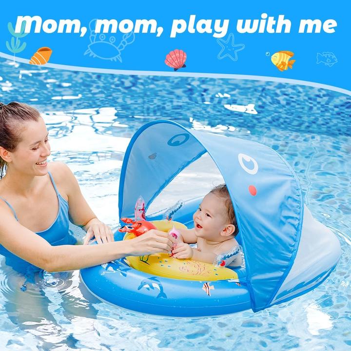 Image du produit Activity Board Bouée bébé avec toit solaire UPF50+ & jouets, aide à la natation bébé pour la piscine, jeune enfant