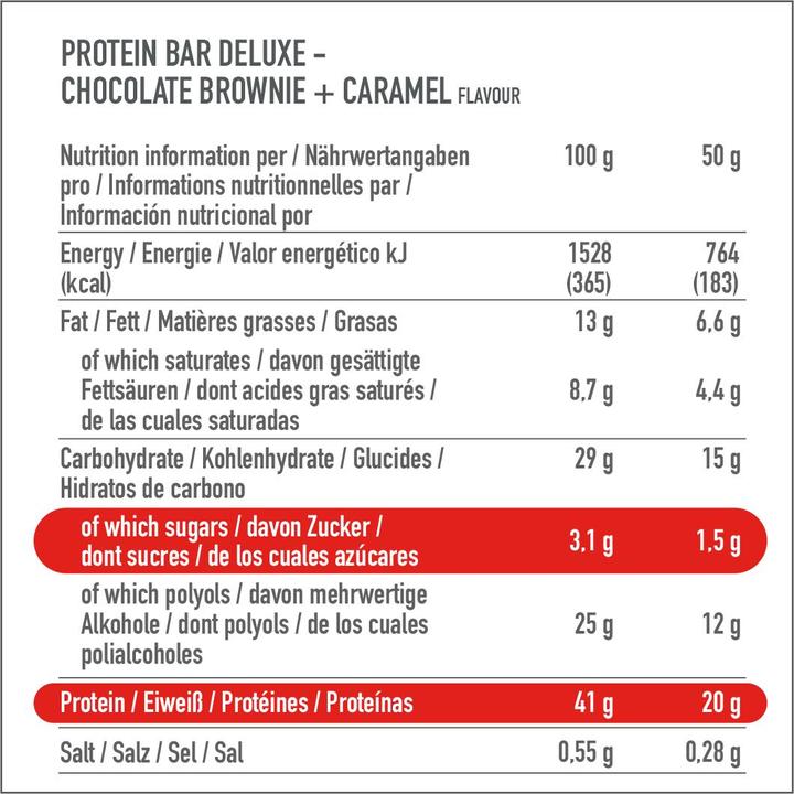 Valori nutrizionali e ingredienti Premier Protein Barretta proteica Deluxe (Brownie, Cioccolato, 12 pz., 600 g)