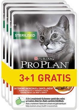 Purina Pro Plan Sterilised Beef - Nourriture humide pour chats - 85g 3+1 (Adulte, 340 g)