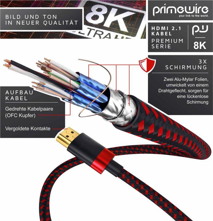 Immagine prodotto Primewire Cavo HDMI 2.1, 8K @ 120Hz / 4K @ 240Hz DSC, Ultra High Speed, rivestimento in nylon, HDR, ARC (1.50 m, HDMI)