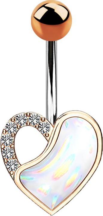 Actual product image Star Piercing Banana rosegold heart with crystal and epoxy stone white (Brass, Surgical steel 316L)
