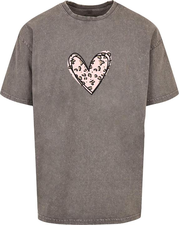 Merchcode Valentines Day - Leopard Heart Acid Washed Heavy Oversize Tee - 116975
