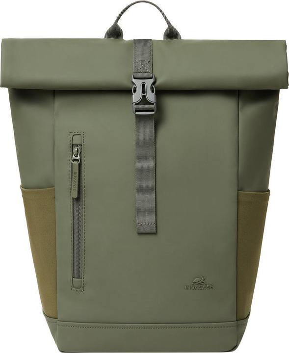 Rivacase Rolltop Eco Waterproof RPET PU Leather Backpack for Men and Women, Olive Green (17 l)