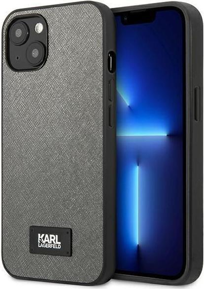 Actual product image Karl Lagerfeld KLHCP13SSFMP2DG iPhone 13 mini 5.4" hardcase silver / silver Saffiano Plaque (Apple iPhone 13 mini)
