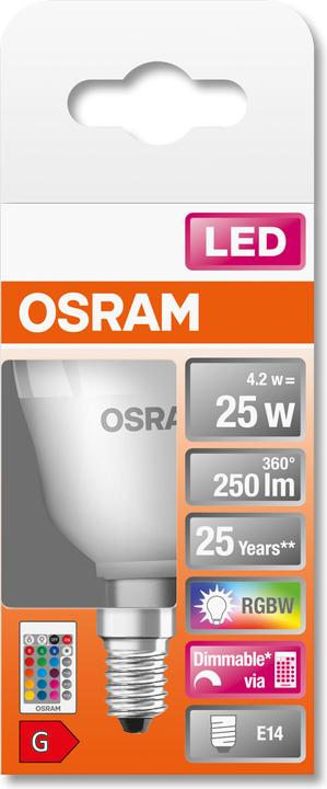 Actual product image Osram Led Retrofit Rgbw Lamps With Remote Control (E14, 25 W, 250 lm, 1 x, G)