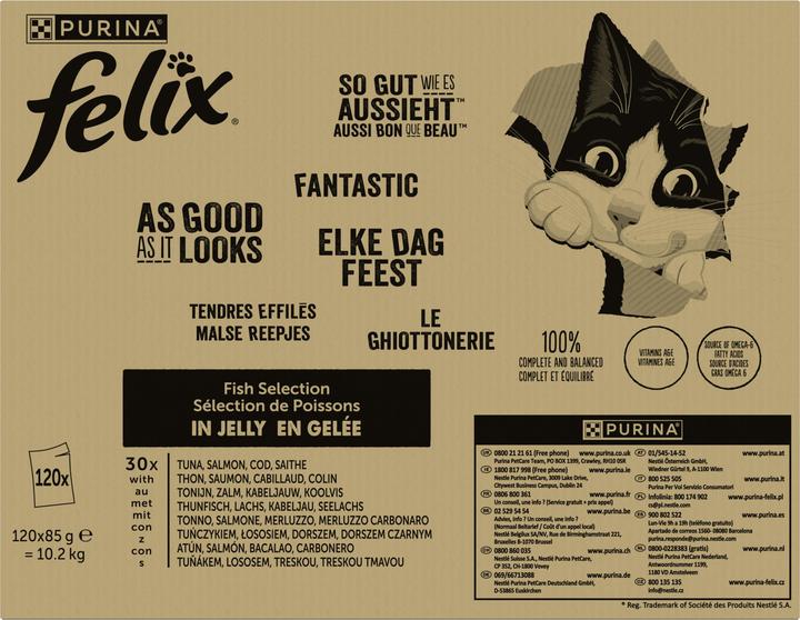 Produktbild Felix Fisch (Thunfisch, Lachs, Kabeljau, Seelachs) (Adult, 120 Stk., 10200 g)