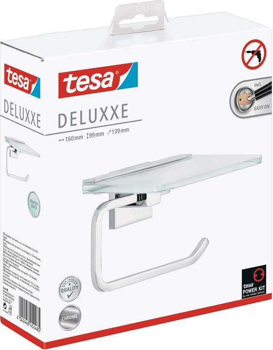 Produktbild tesa DELUXXE Toilettenrollenhalter mit Ablage inkl. Klebelösung ohne Bohren