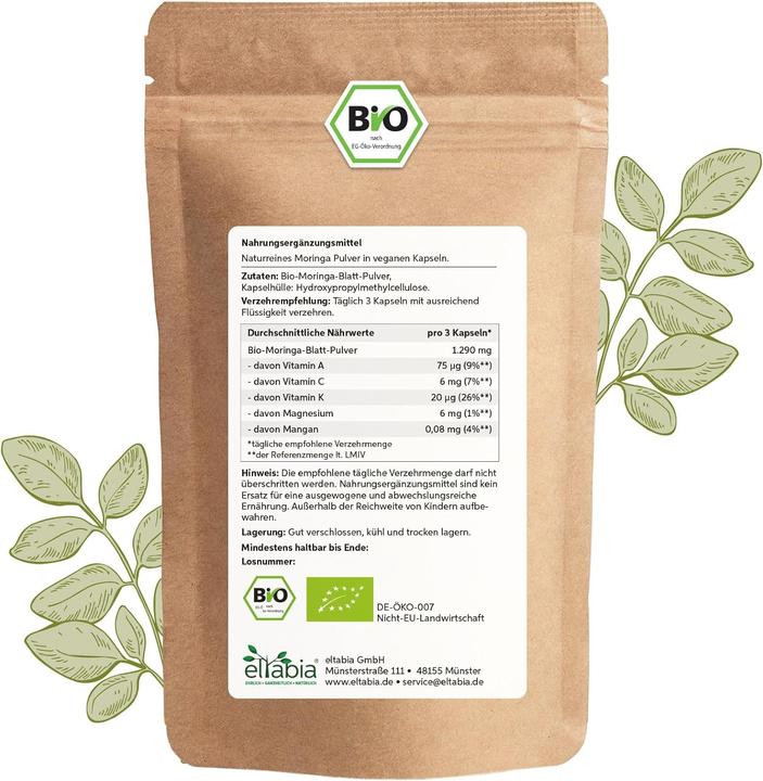Actual product image Eltabia Organic Moringa capsules | 100% pure without additives (500 Piece, Capsules)