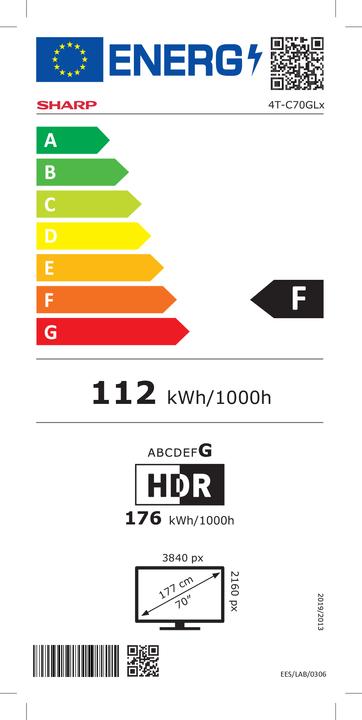 Energy Label Sharp 70GL4260 black (70", LED, 4K)