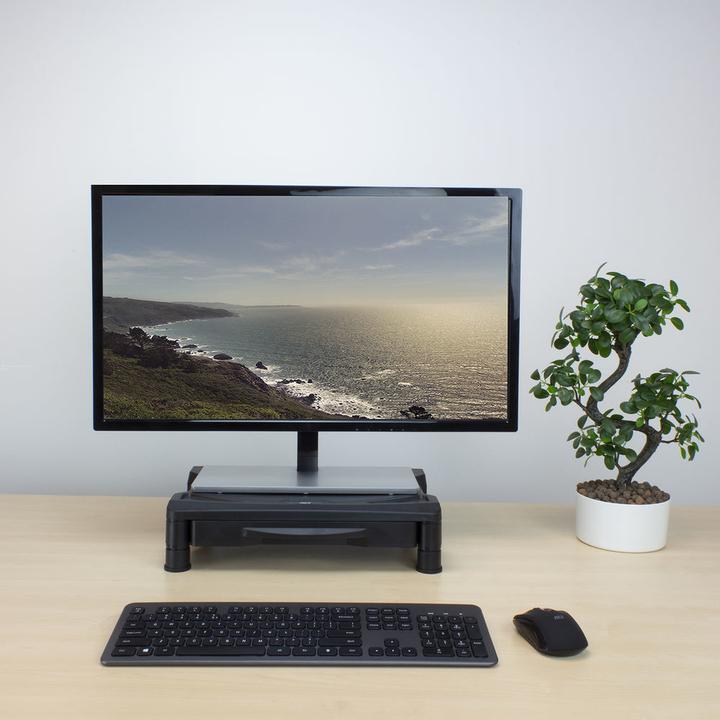Produktbild Monitor stand extra wide with drawer, up to 10kg, adjustable height, black