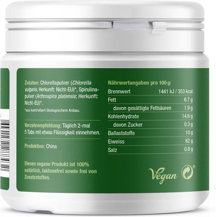 Valeurs nutritives et ingrédients Effective Nature Bio Mikroalgenmix (480 pièce(s), Cachets, 480 g)