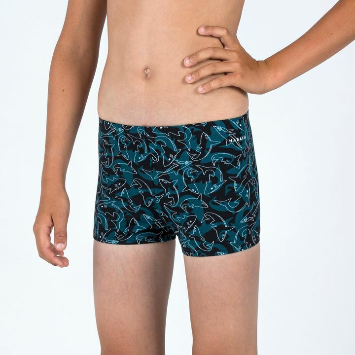 Nabaiji Badehose Boxer Jungen - 500 Fitib Shark schwarz/blau