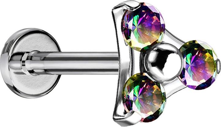Immagine prodotto Star Piercing Micro Labret filo interno argento triangolo tre cristalli scuro multicolore (Titanio G23, senza ottone)