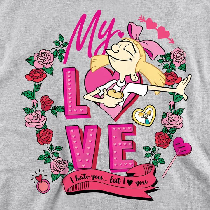 Actual product image Hey Arnold! Unisex Adult I Hate You But Love You Helga Valentine's Day Sweatshirt (L)
