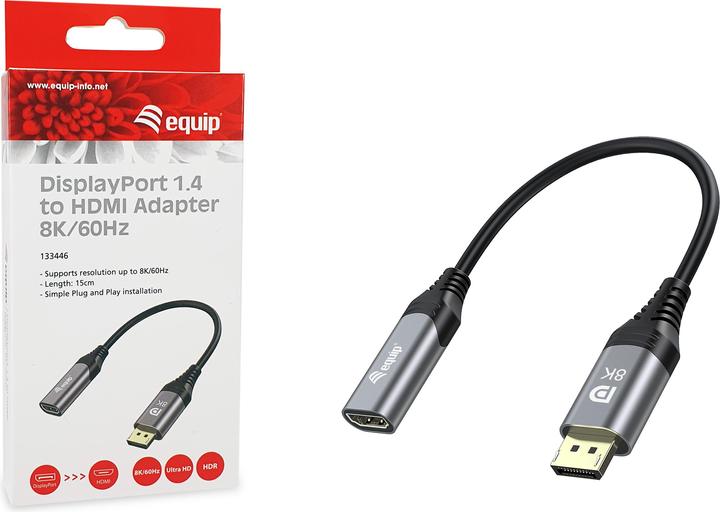Immagine prodotto equip Adattatore Displayport->HDMI 1.4 St/Bu 8K/60Hz grigio (HDMI, 1 cm)