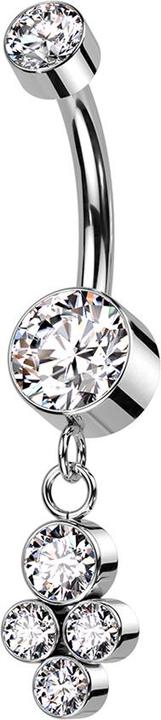 Produktbild Star Piercing Banane Innengewinde silber zwei Zylinder Kristall silber Anhänger vier Kristalle silber (Titan G23, ohne Messing)